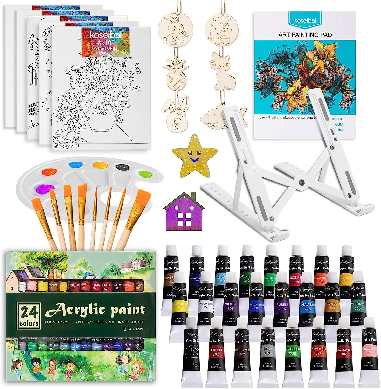 Acrylic Paint Set for Kids, Art Painting Supplies Kit with 12 Paints, 5 Canvas Panels, 8 Brushes, Table Easel, Etc, Premium Paint Set for Students, Artists and Beginner. - Image 1